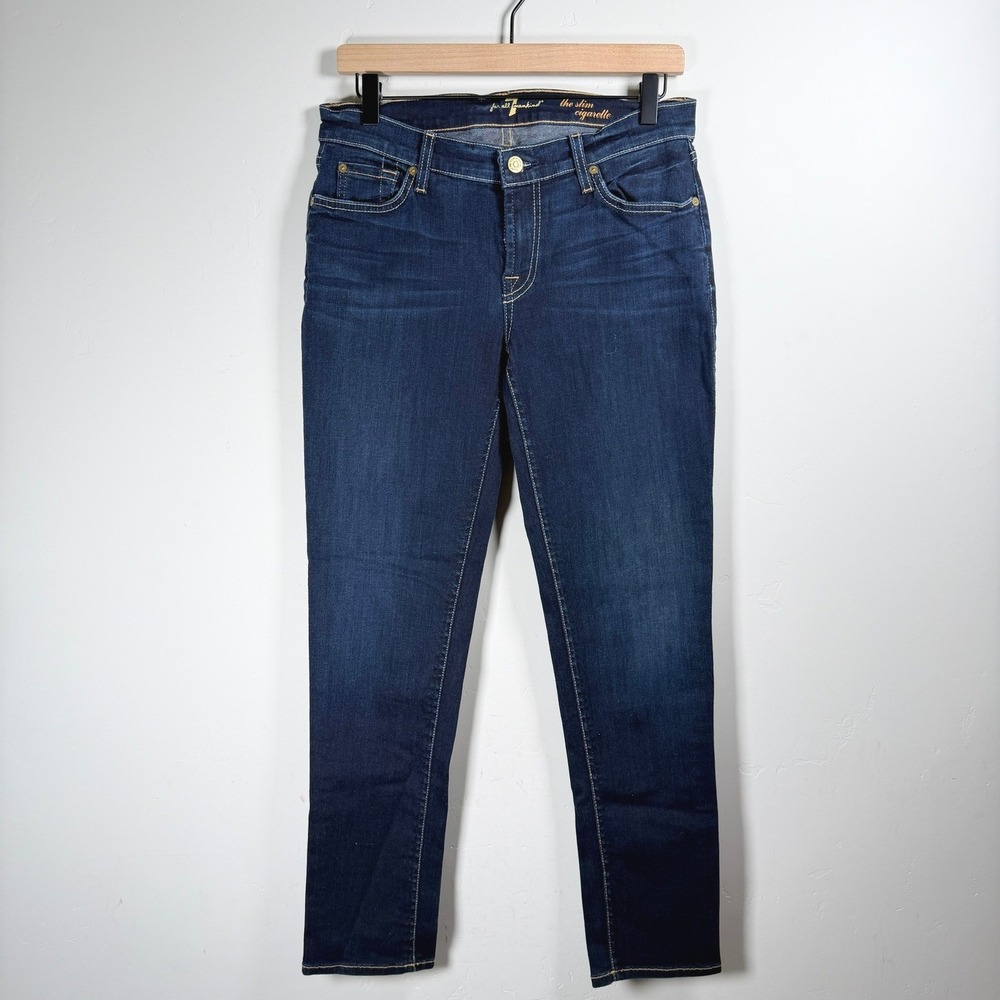 7 For All Mankind Womens The Slim Cigarette Jeans 29 Blue Dark Wash Stretch
